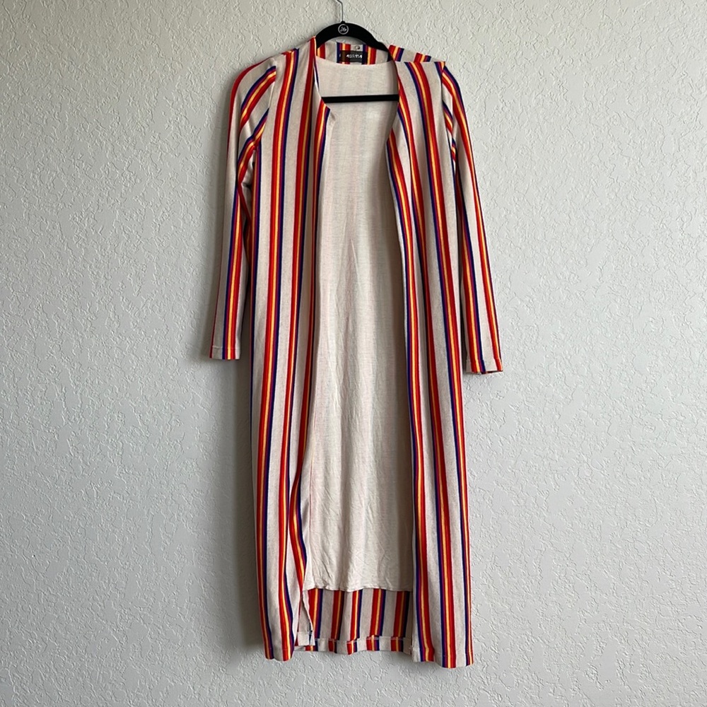 4SI3NNA Rainbow Striped Open Cardigan Duster